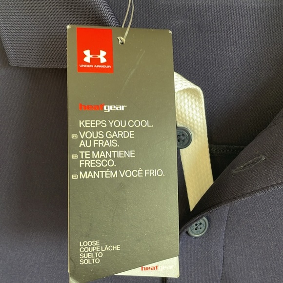 Under Armour Heat Gear mens loose fit navy and white s/s polo shirt NWT - Picture 4 of 14
